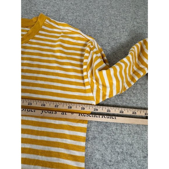 Talbots Small Womens Top Yellow White 3/4 Sleeve Striped Cotton Round Neck - Picture 4 of 12